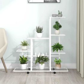 Flower Stand with Wheel 37.2"x9.8"x36.4" White Metal