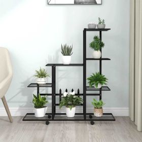 Flower Stand with Wheel 37.2"x9.8"x36.4" Black Metal