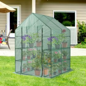 Mini Walk-in Greenhouse Indoor Outdoor -2 Tier 8 Shelves- Portable Plant Gardening Greenhouse (56L x 56W x 76H Inches)