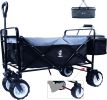 Collapsible Heavy Duty Beach Wagon Cart All Terrain Beach Wheels Large Capacity Outdoor Folding Utility Camping Garden Cart Brake &Aluminum Frame Cool