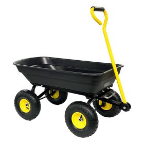 Garden Dump Cart with Steel Frame Outdoor Wagon with 10 Inch Pneumatic Tires, 55L Capacity, Black