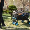 Collapsible Heavy Duty Beach Wagon Cart Outdoor Folding Utility Camping Garden Beach Cart with Universal Wheels Adjustable Handle Shopping (black&blue