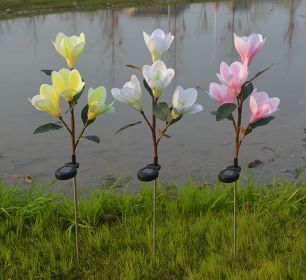 LED Magnolia Flower Stake Light Solar Energy Rechargeable for Outdoor Garden (Color: yellow)