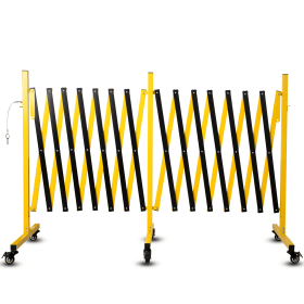 Metal Expandable Barricade,Folding Security Gate Safety Barrier with Casters,Mobile Barrier Gate, Adjustable Traffic Fence for Road Construction (size: 17Ft)