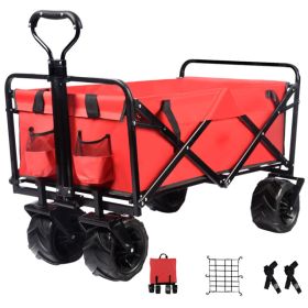 Collapsible Heavy Duty Beach Wagon Cart Outdoor Folding Utility Camping Garden Beach Cart with Universal Wheels Adjustable Handle Shopping (Red) (Color: as picture)