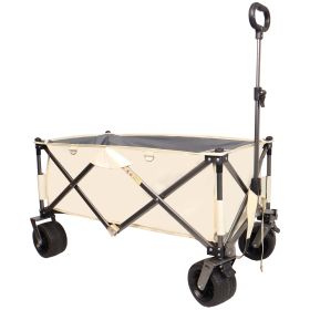 Folding Wagon, Heavy Duty Utility Beach Wagon Cart for Sand with Big Wheels, Adjustable Handle&Drink Holders for Shopping, Camping,Garden and Outdoor (Color: as Pic)