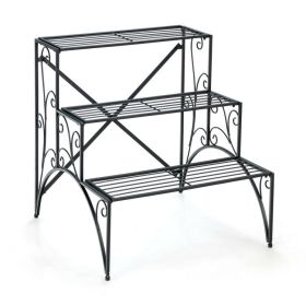 2-Tier Stair Style Metal Plant Stand for Indoor and Outdoor (Color: black)