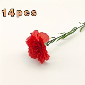 14pcs artificial carnation flowers, simulated artificial flowers, mini carnations, family parties and weddings, flower festivals, room decoration (Color: Red)