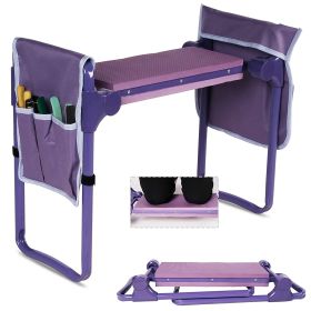 Garden Kneeler and Seat Stool Garden Folding Bench with 2 Tool Pouches & EVA Foam Kneeling Pad,  Brown/Purple/Green (SKU: KM4002-DB)