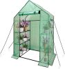 Walk In Greenhouse With Shelves,Walk-In Plant Green House With Durable Green PE Cover, 3 Tiers 6 Shelves Stands with Ground Pegs & Ropes for Stability