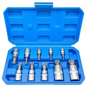 10PC XZN Triple Square 12 Point Spline Bit Socket Set 4MM 18MM   With Enhanced Storage Case, 12 Point Multi Spline, No Assembly Required (Option: US Warehouse)